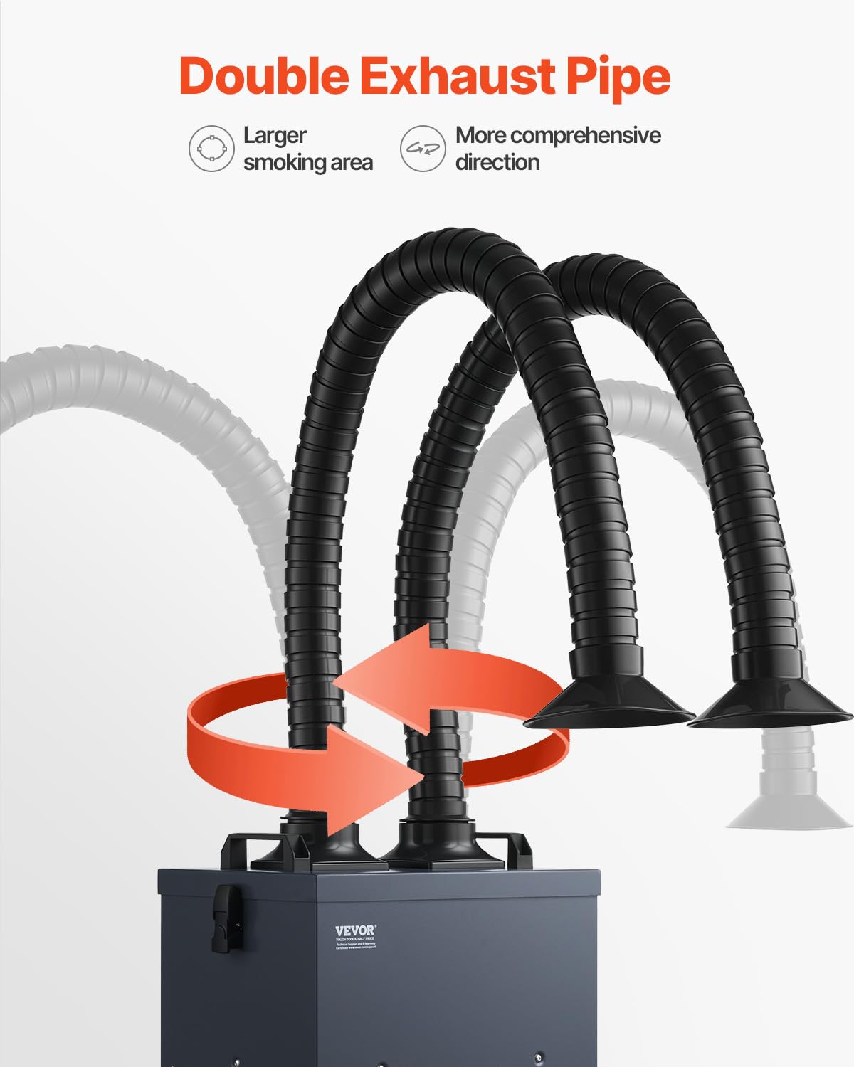 VEVOR Extractor de Humos de Soldadura 275 W con Mangueras Dobles Absorbedor de Humo de Soldadura 380 m³/h sin Escobillas con Filtros de 4 Etapas y 10 Velocidades para Soldadura, Grabado Láser