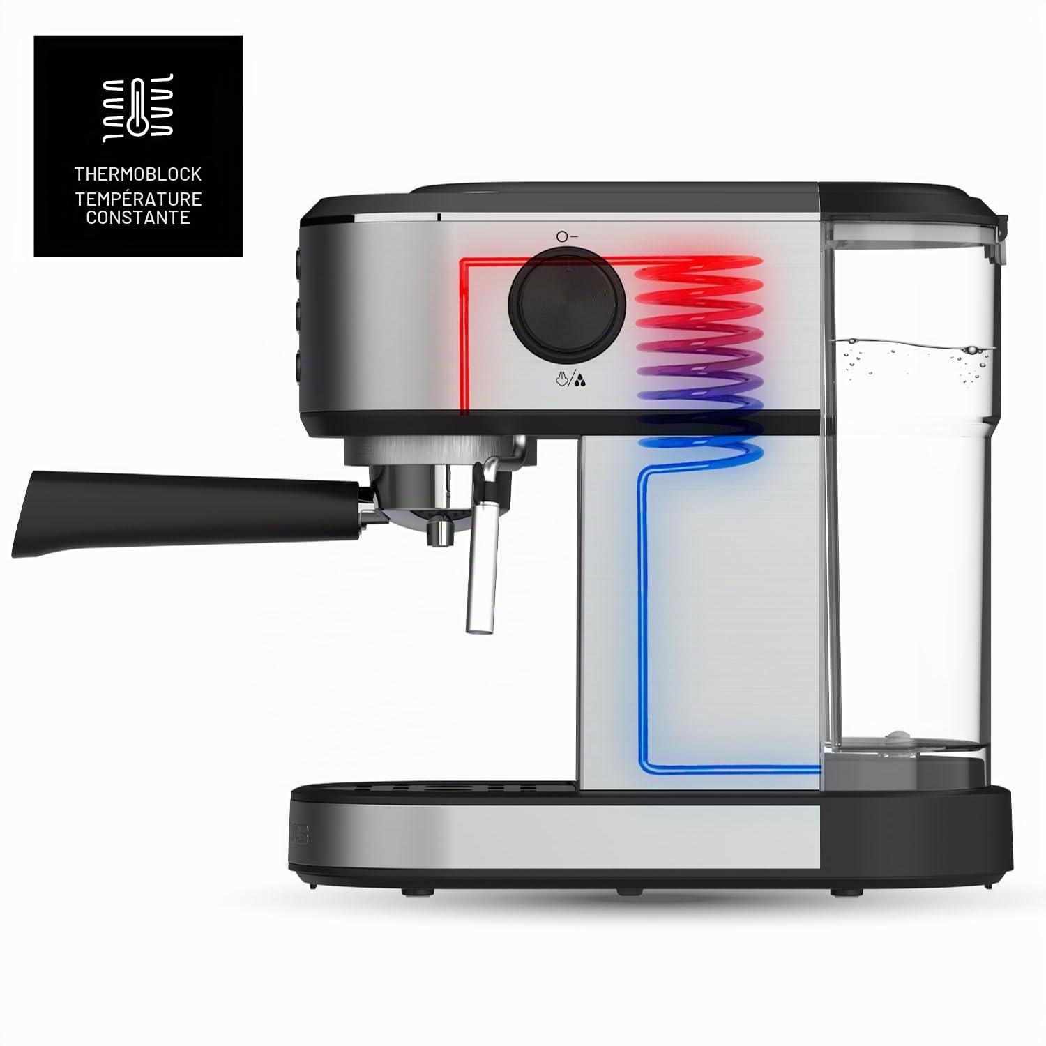 TAURUS - Machine à Espresso Euforia Compact 1350W | 20 Bars de Pression | Système Thermoblock | Filtre Supreme Cream | Buse Vapeur Orientable | Double Café Simultané | Cuillère Doseuse
