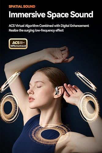 Miniatura 5 de Auriculares inalámbricos con Bluetooth con pantalla LED de 60 horas de reproducción, gancho sobre la oreja con micrófono, sonido estéreo, controles