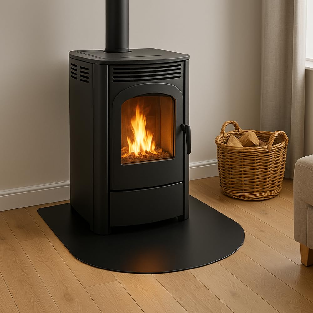 FORTUNATO Pedana Salva-Pavimento in Acciaio, 2 mm, per Stufe a Legna e Pellet, Nera, Disponibile in 70x60, 80x60, 90x80 cm (900 x 800 mm (tonda))