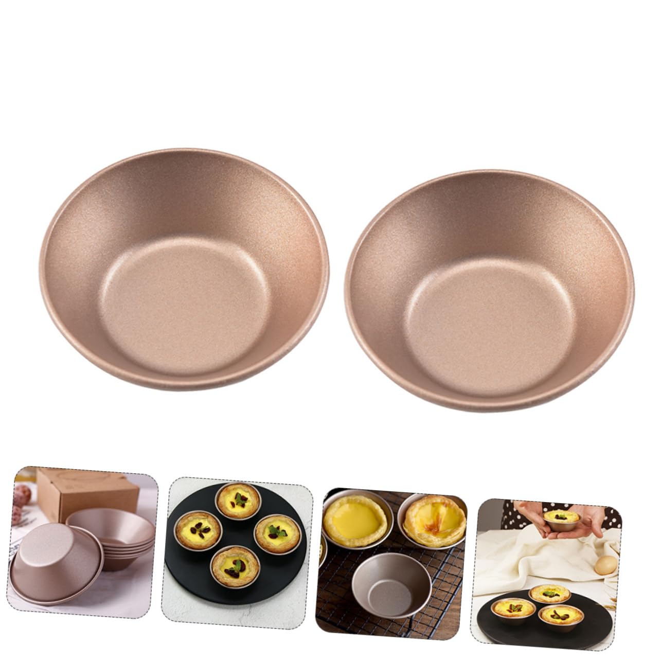 HEALLILY 4Pcs Egg Tart Molds Non Stick Carbon Steel Baking Cups for Pudding Mini Desserts Easy Demoulding Kitchen Bakeware