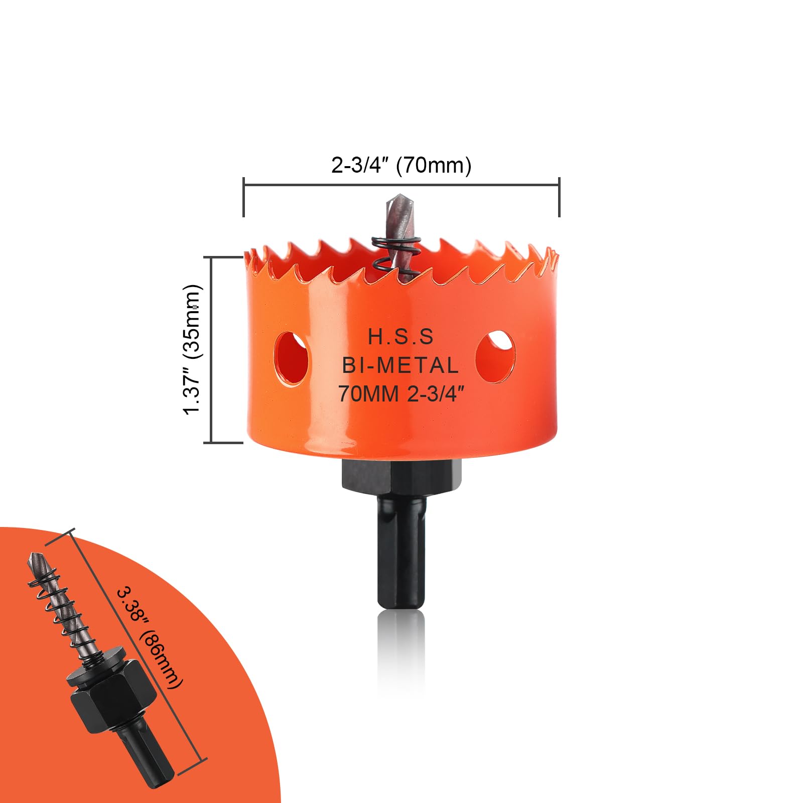 Hole Saw 70mm, Hole Saw with Drill Bit for Wood Orange Bi-Metal Hole Cutter Smooth Cutting for Soft Metal Drywall and Plastic - Image 2