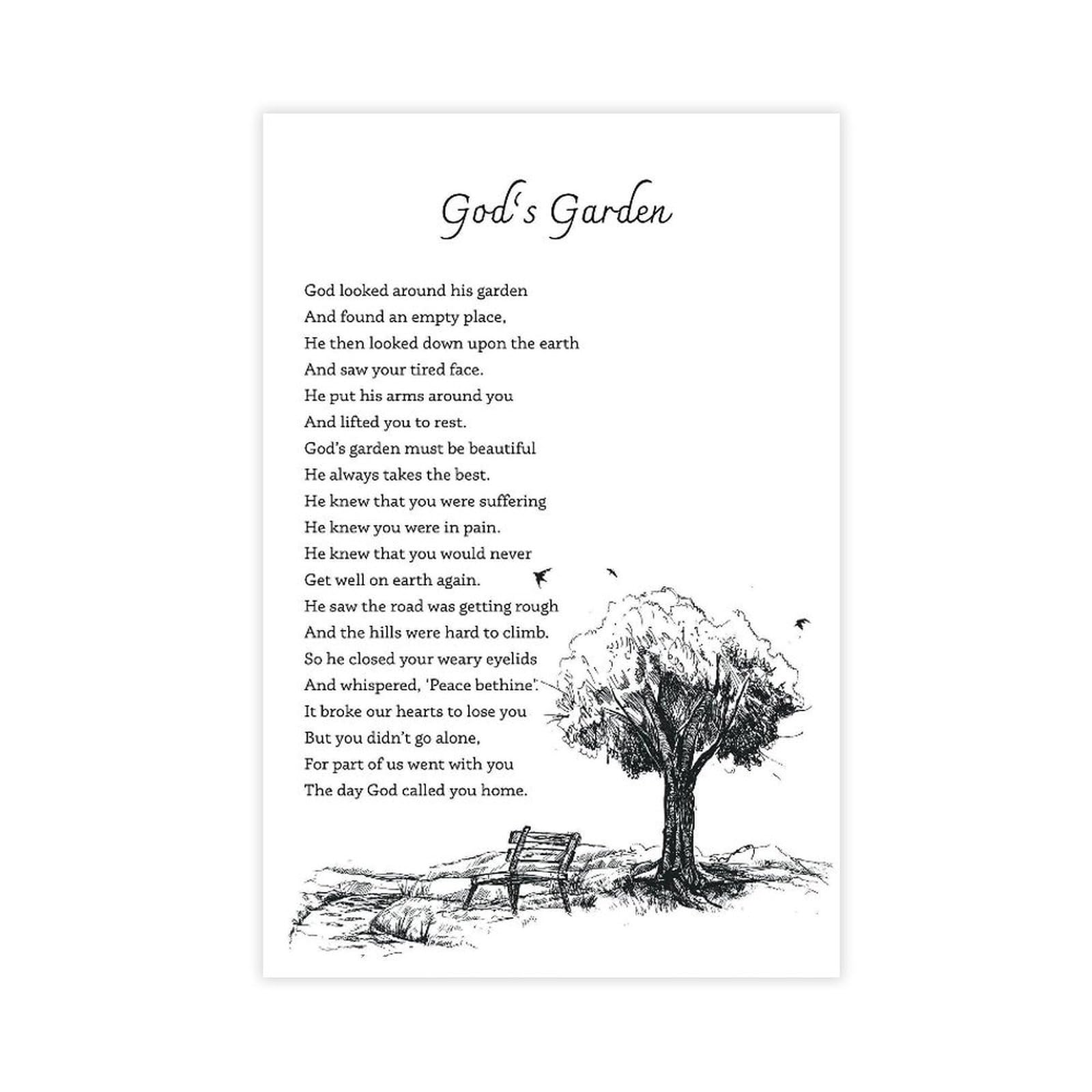 God's Garden Poster Suffering Pain Funeral Poem Sympathy Gift Death Memorial Grieving for Room Aesthetics Canvas Wall Art And Print Unfr