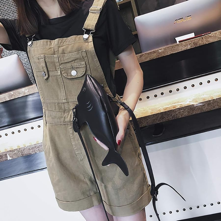 【Anyone more】Shark Vintage Pocket Leather Shoulder Bag QZUnique Shark Shoulder Bag for Women 3D Animal Novelty