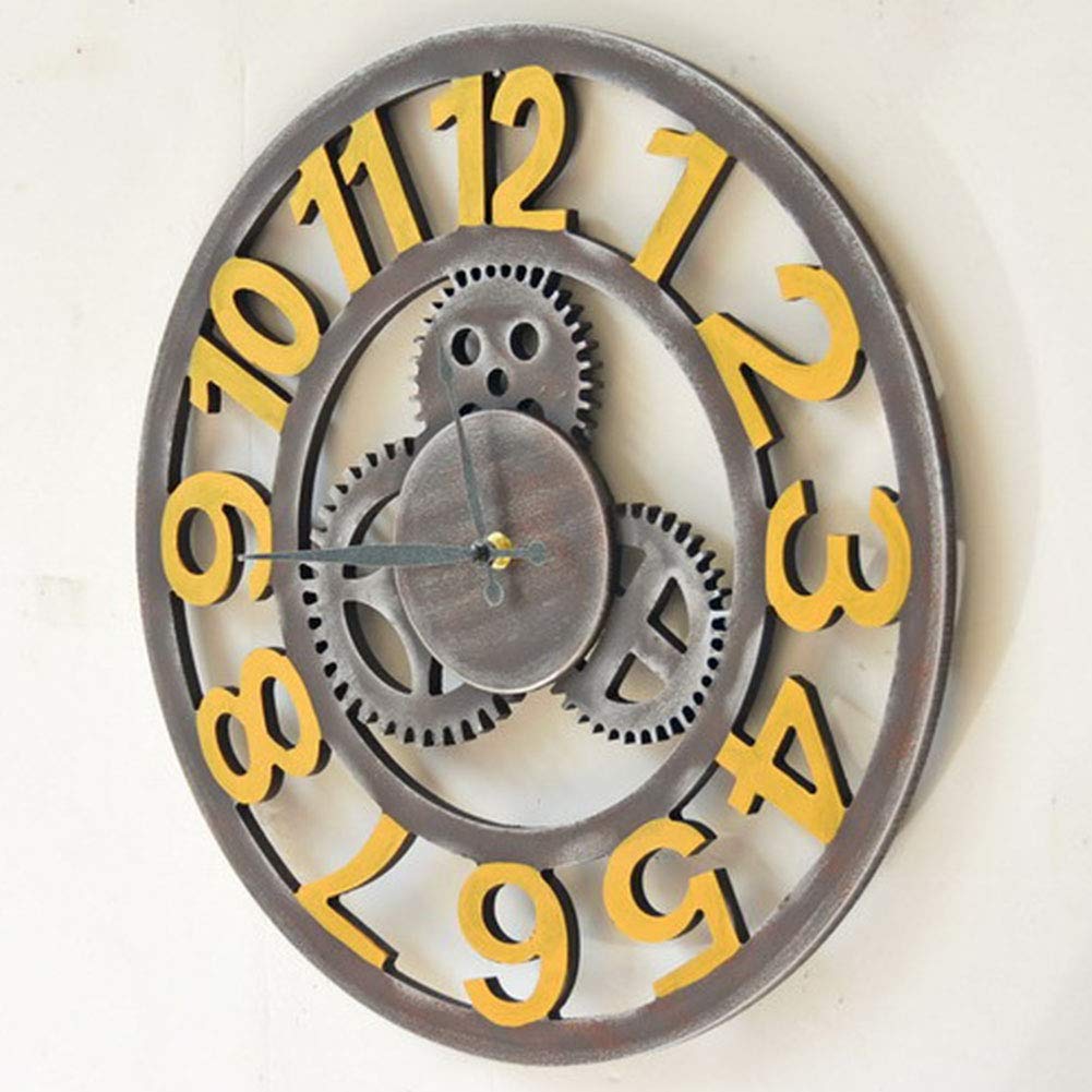 Orologio da parete a pendolo, silenzioso, con scheletro, quadrante aperto, analogico, numeri arabi, orologio da parete meccanico rotondo in MDF 40x40 cm