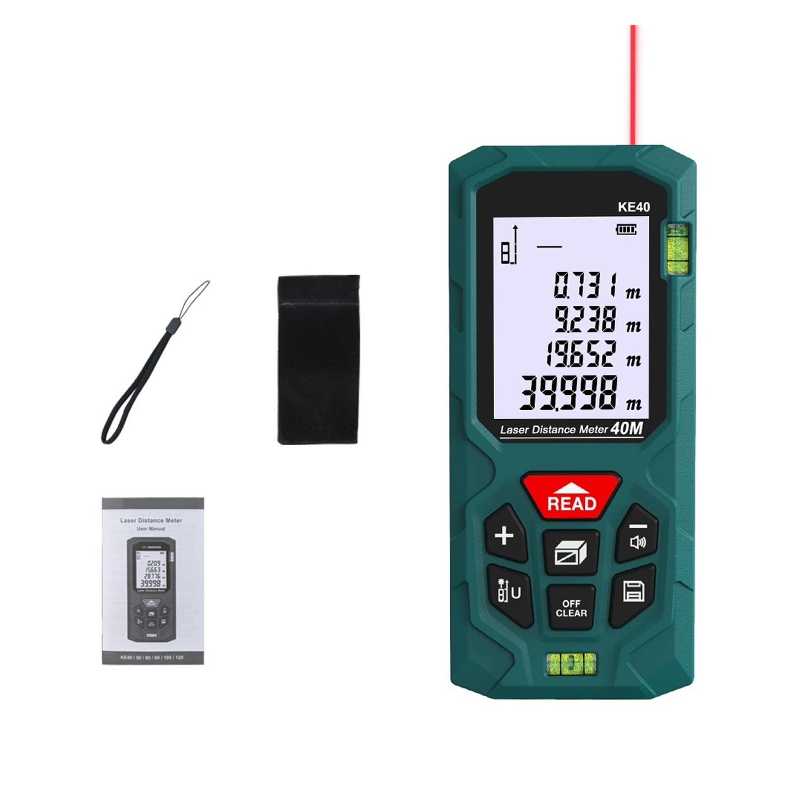 Misuratore di Distanza LCD a Colori telemetro 120M 100M 80M 70M 50M telemetro Digitale Angolo Righello Nastro di misurazione Alta precisione(KE40 40M)