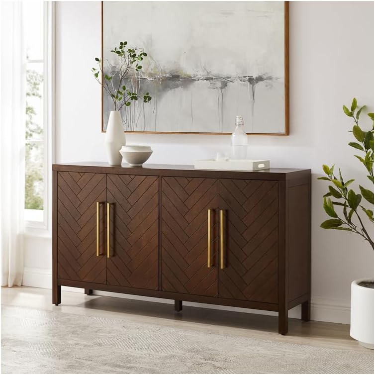 HomeStock Sideboard - Modern Living Room Storage - 58" Wide - Dark Brown