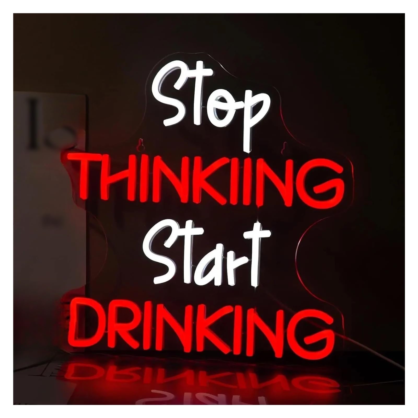 LEMST Sign Lamp Stop Thinking Start Drinking Neon Sign, Light Dimmable, Suitable for Bar, Restaurant, Bedroom Decoration 34.2cmх33.5cm