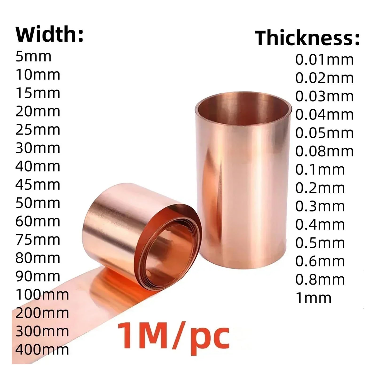 Kupferblechrolle, 99.99% Pure T2 Red Copper Foil Strip Width 5-400mm Thickness 0.01-1mm 1m Length(Width 15mm,Thickness 0.01mm)