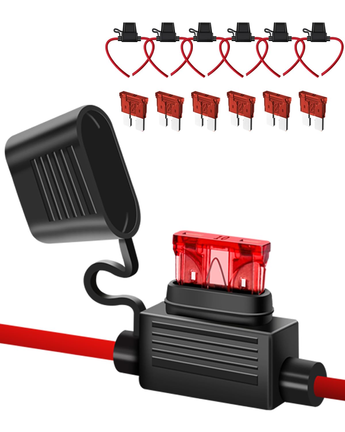6 Pack 16AWG Inline Fuse Holder - 16 Gauge Automotive Blade Fuse Holder with 6pcs 10 AMP ATC/ATO Standard Fuses