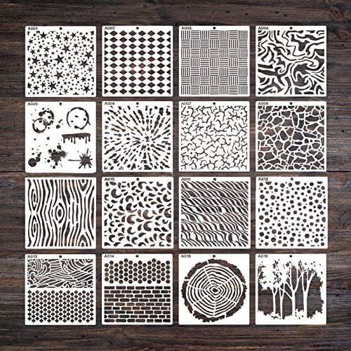 16 plantillas de dibujo de PET, plantillas geométricas artísticas de 15,2 x 15,2 cm para niños, decoración de pared y habitación para niños, niñas, niños, adultos, kit de formas y estuche de