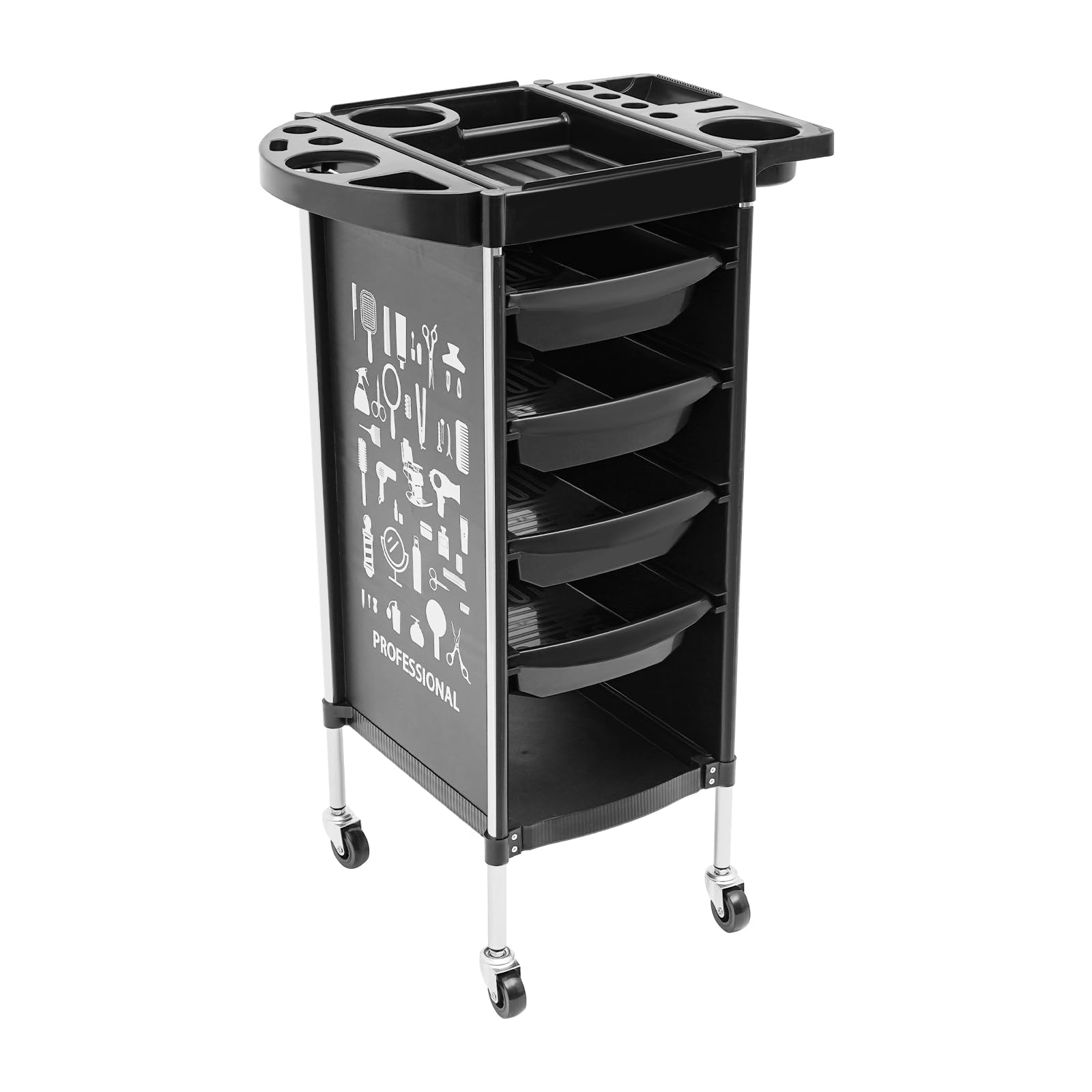 Carrello da Parrucchiere a 6 Ripiani con Ripiani estensibili Professionale con 4 cassetti e Ruote silenziose per Centri estetici e Centri estetici (34 x 37 x 88 cm)