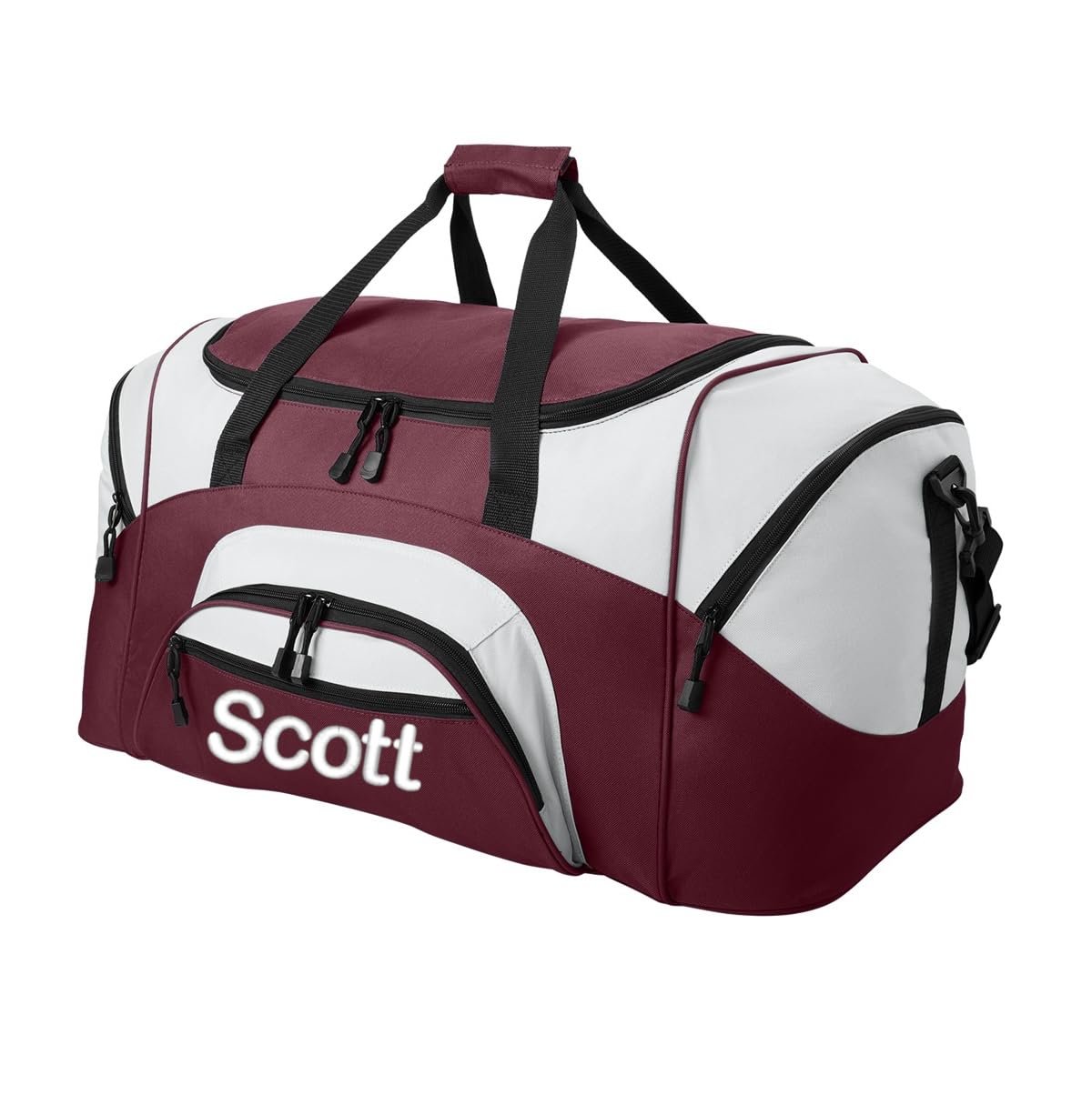 Personalized Large Duffel Bag, Football, Soccer, Basketball, Baseball Duffle Bag, Athlete Gift, Sport Bag, Embroidered Name, Maroon/Grey