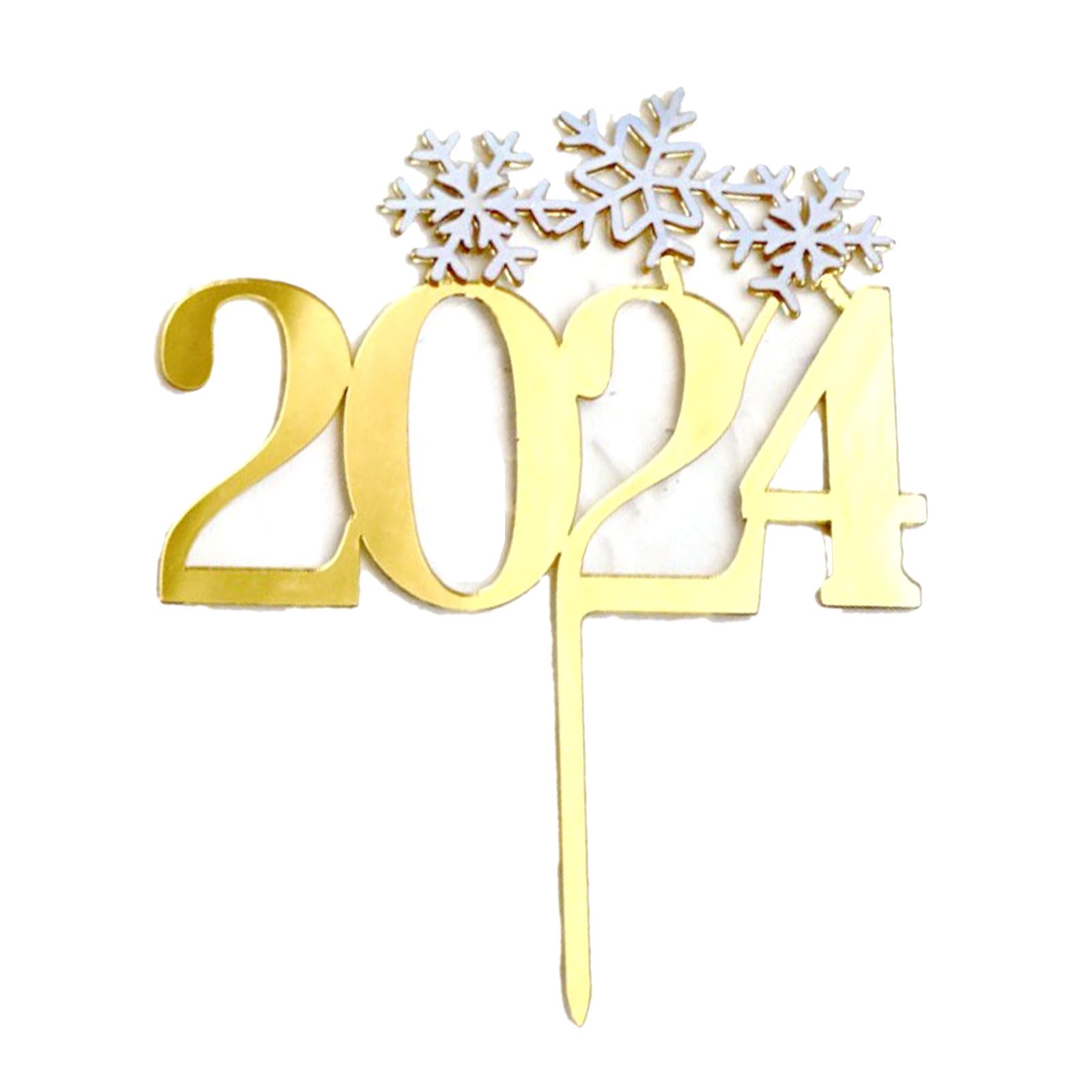Kalttoy 10pcs Gold Birthday Cake Toppers 2024 Acrylic Cake Toppers Christmas Snowflake Pick New Year Party Decorations