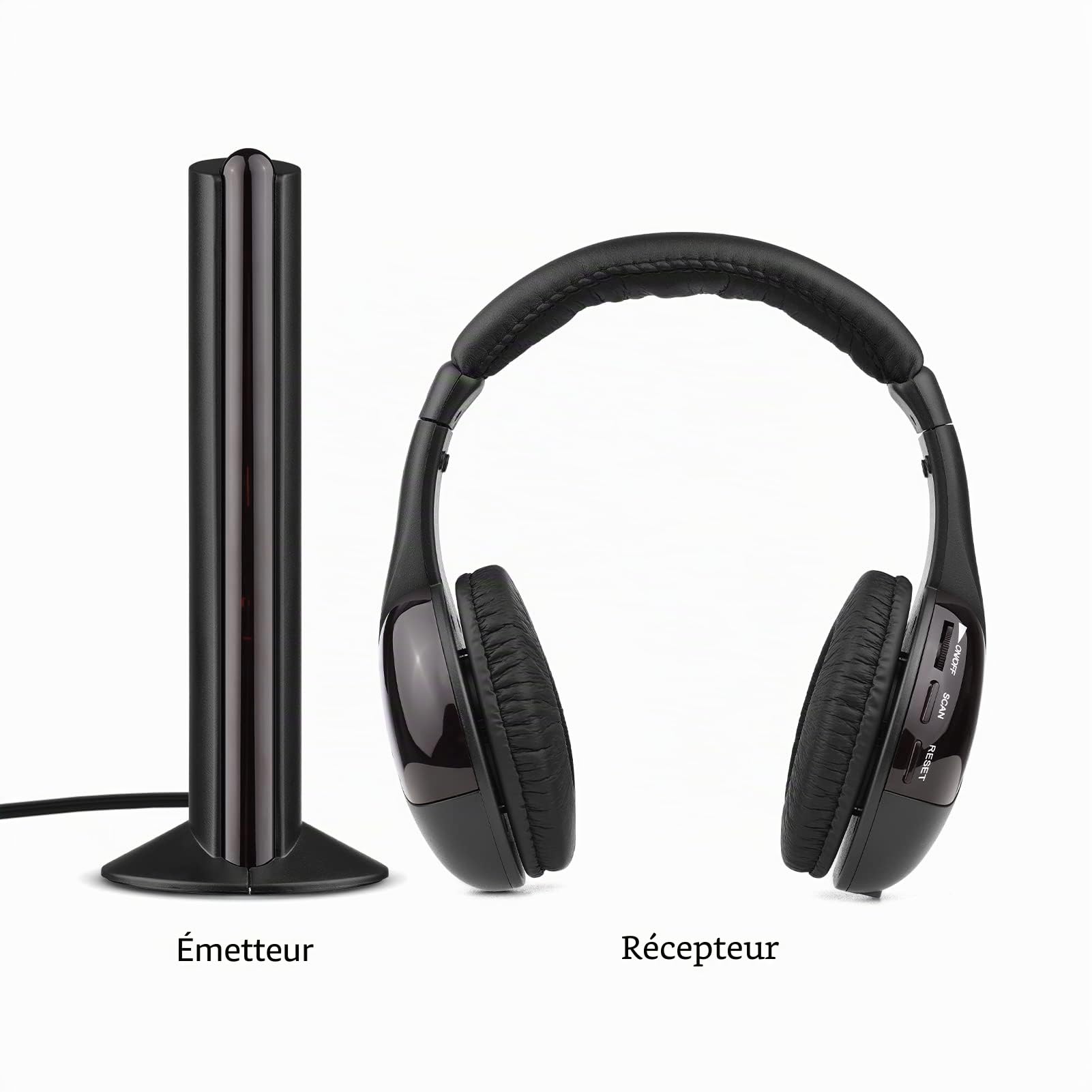 Casque Sans Fil 5-en-1 Multifonctionnel - Hi-Fi Émetteur et Récepteur Radio FM, Ordinateur, Moniteur TV - Casque Filaire Avec Microphone