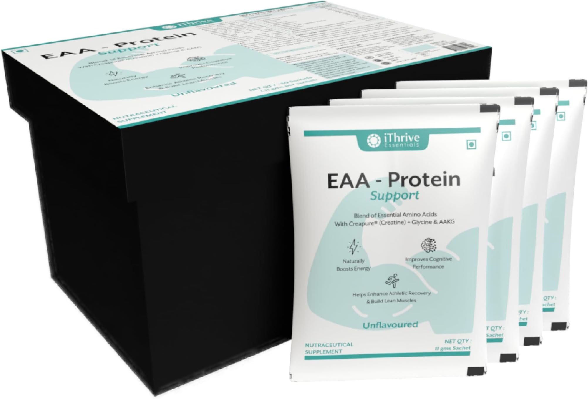 iThrive Essentials EAA Protein Support - with BCAA and Creatine Monohydrate, Glycine & AAKG for Muscle Recovery, Energy and Cognitive Function - 30 sachets