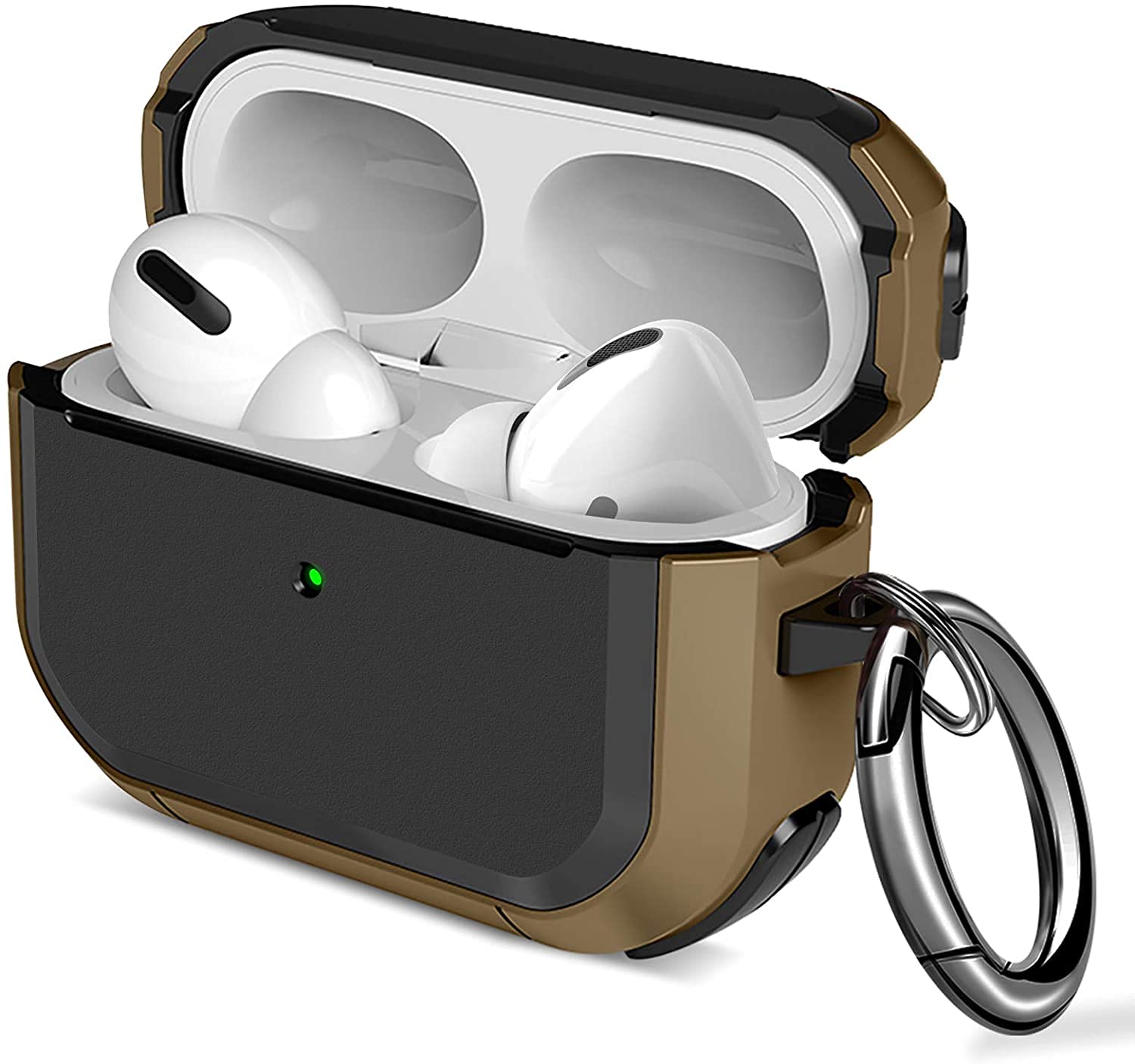 Techno Spark Armor Case Compatible for Airpods Pro & 3 Shockproof AirPods Pro Wireless Charging Case and Front LED Visible with Carabiner Keychain Build with PC and TPU-(Airpods Not Included)(Brown)