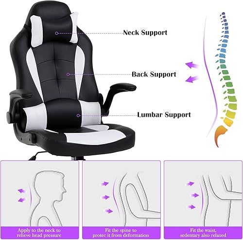 Miniatura 5 de PIKAQTOP Silla de escritorio para juegos de PC, silla de jugador ergonómica, cómoda de piel sintética, para computadora de oficina con soporte