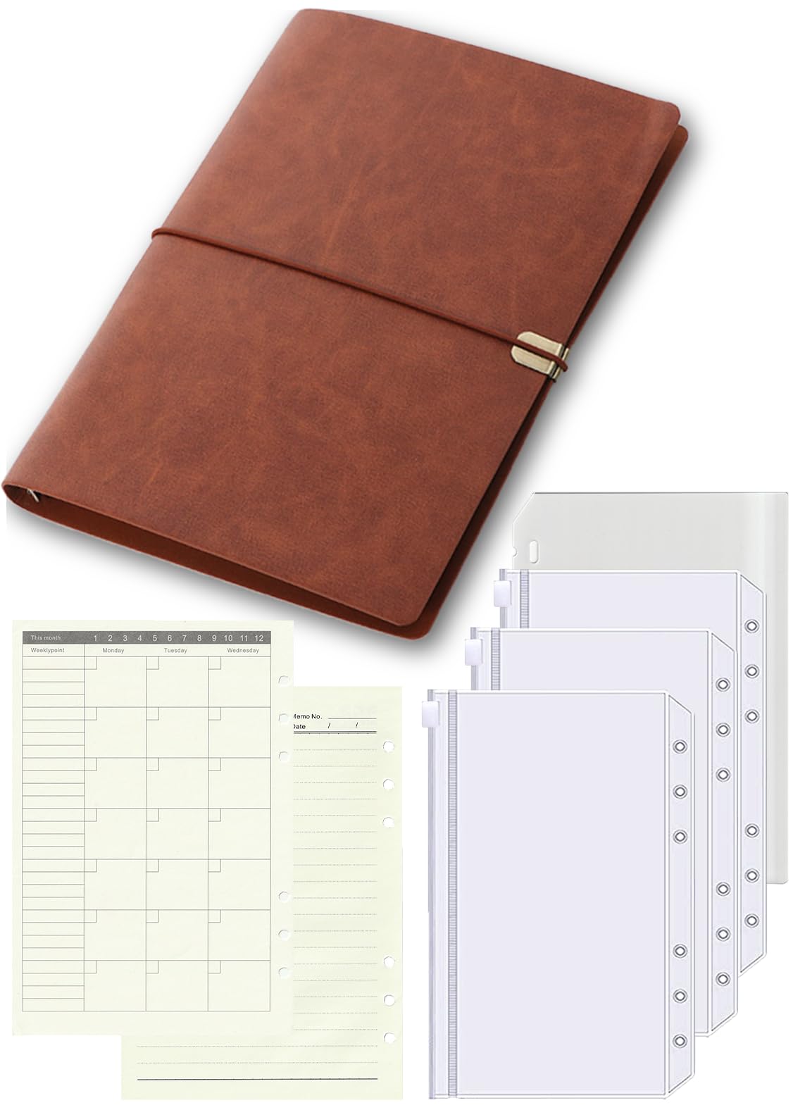 Amazon.co.jp: システム バインダー a5 6穴 PUレザー ゴム留め