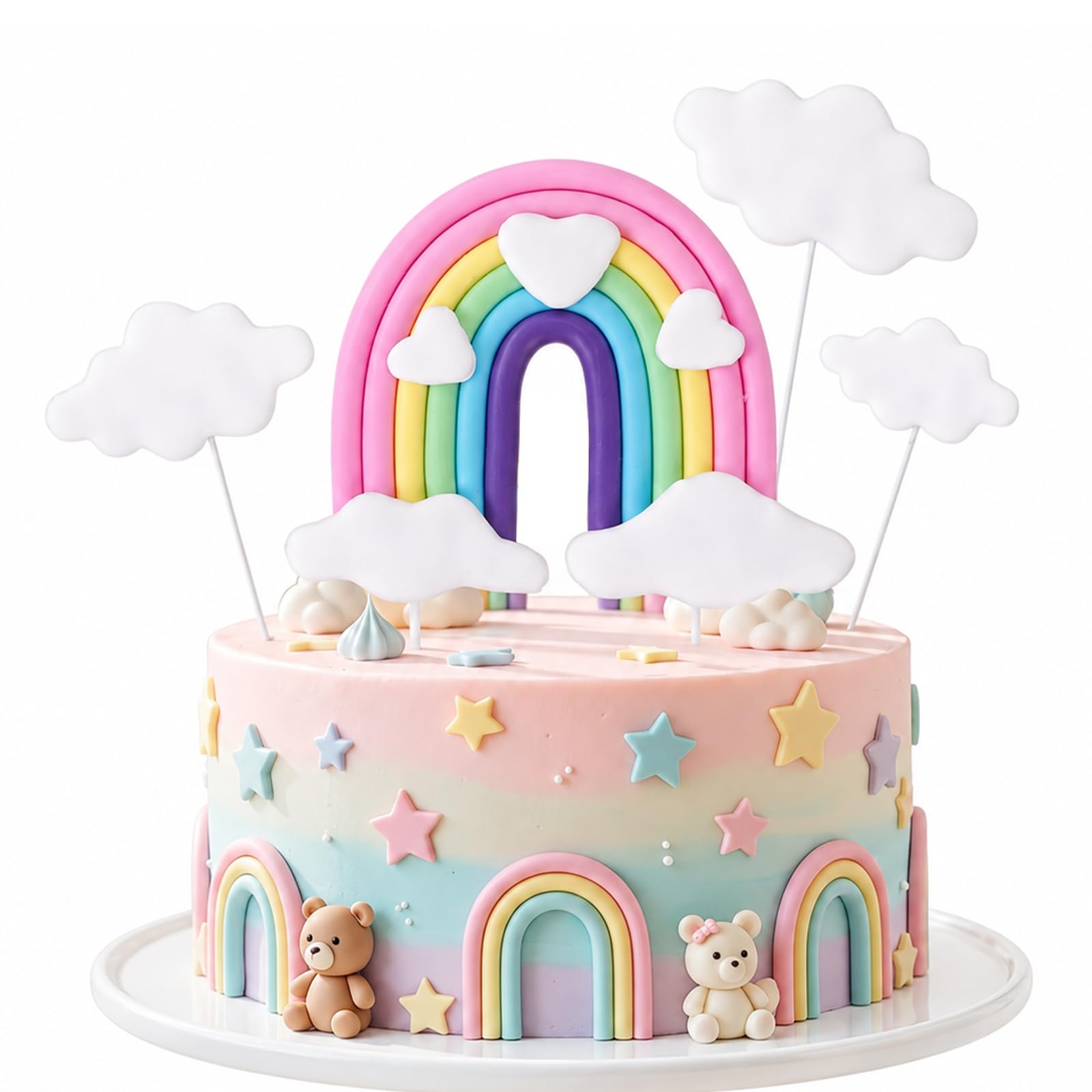 Matwsec 4PCS Rainbow Cake Topper Cloud Birthday Cake Toppers