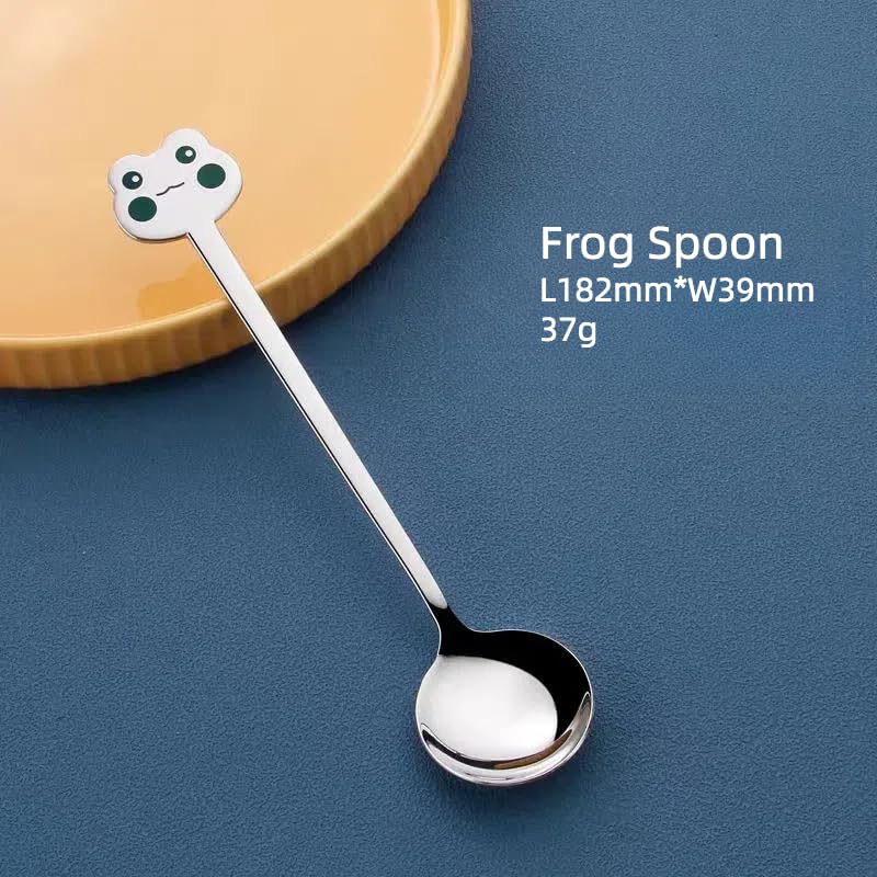 Dessert Spoon with Animal Designs, Stainless Steel, Mirror Finish, Smooth Edge, Durable and Rust-Resistant, Stylish Utensils (Frog)