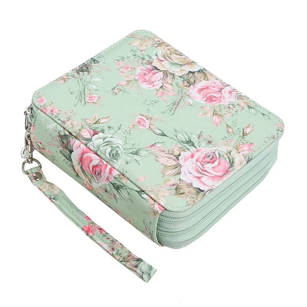 Souhgaue 72 Slots Pencil Holder with Zipper Closure Pencil Case for Watercolor Pens or Markers Pencil Case Organizer(Green Rose)