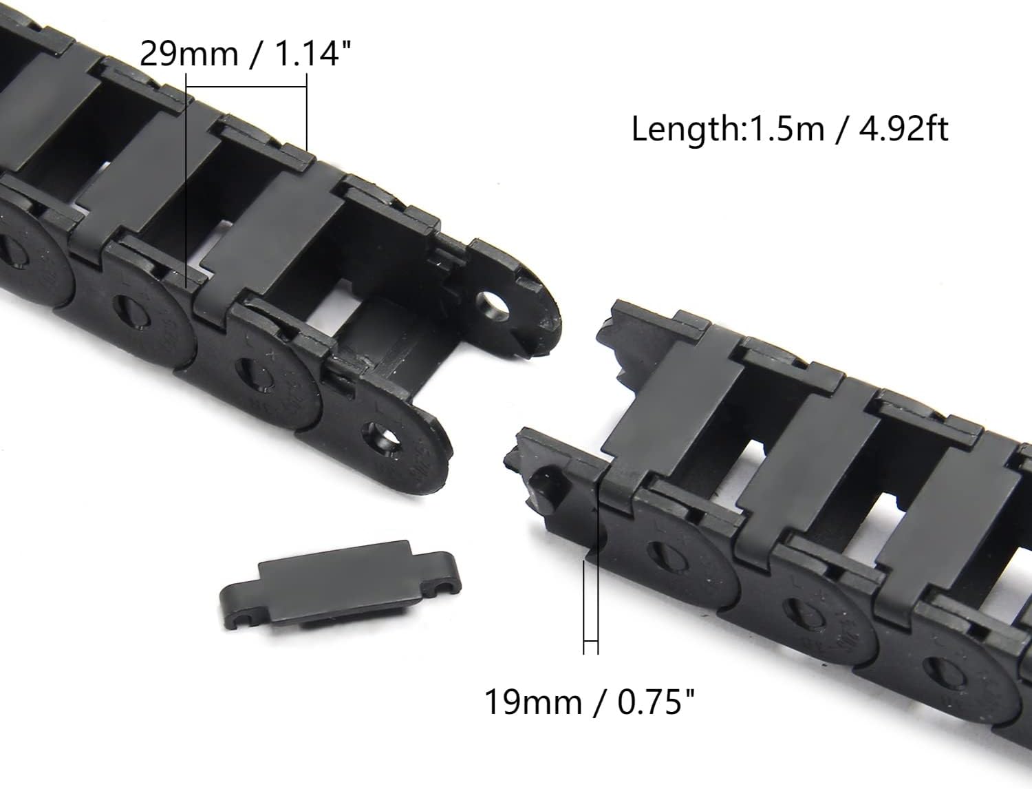 Fielect Drag Chain Cable Carrier Open Type with End Connectors R28 15X20mm 1.5 Meter Plastic for Electrical CNC Router Machines Black 1Pcs