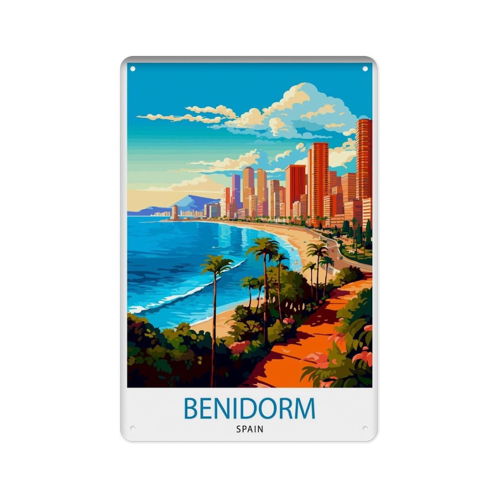 peiyeety Metal Tin Sign Benidorm Spain Benidorm Decor Benidorm Poster Benidorm Art Benidorm Gift Benidorm Travel Benidorm Home Decor 8 X 12 Inch