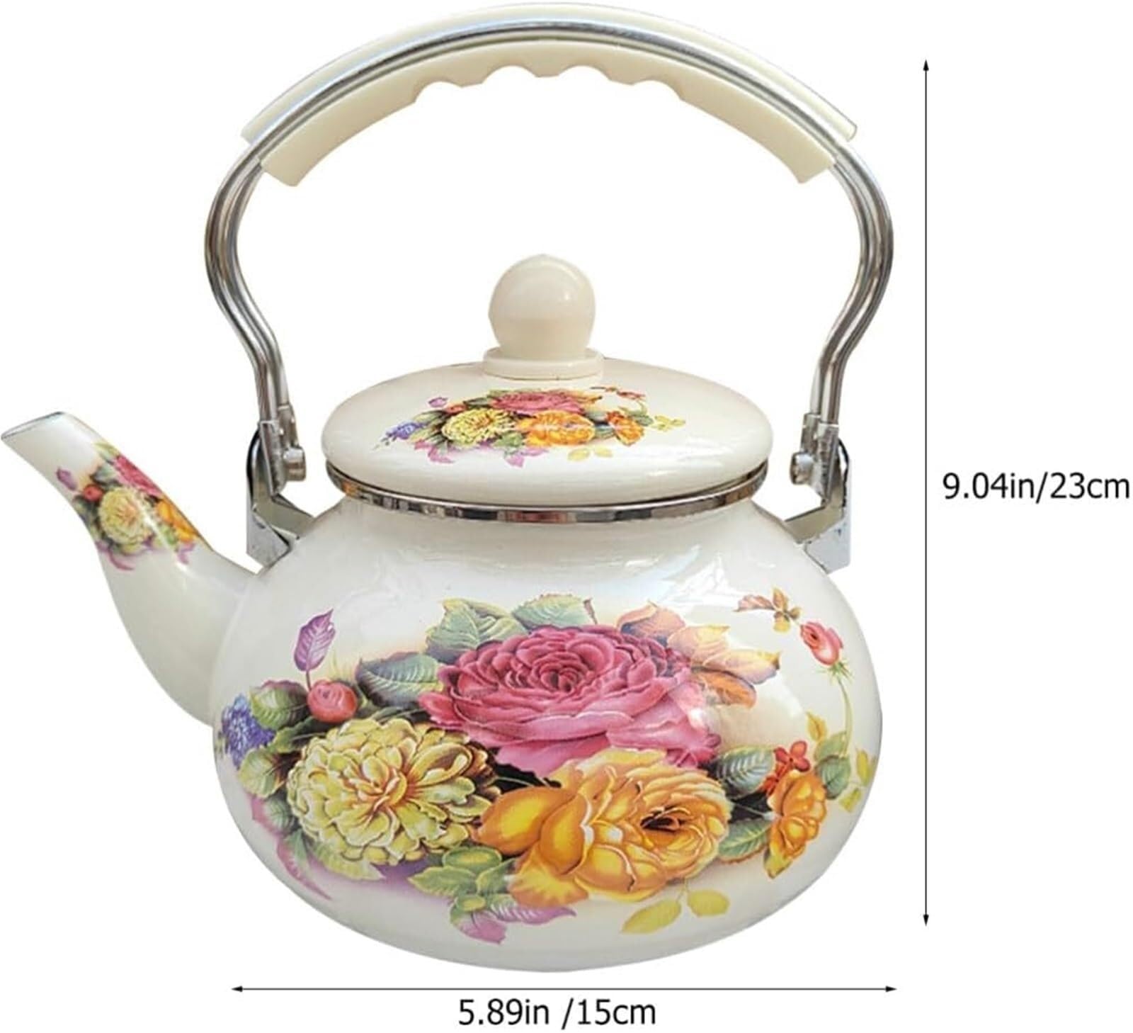 Vintage kwiatowy emaliowany czajnik do herbaty, płyta kuchenna, 2,4 l, trwały, emaliowany, stalowy czajniczek z ergonomicznym uchwytem, do użytku domowego i restauracyjnego