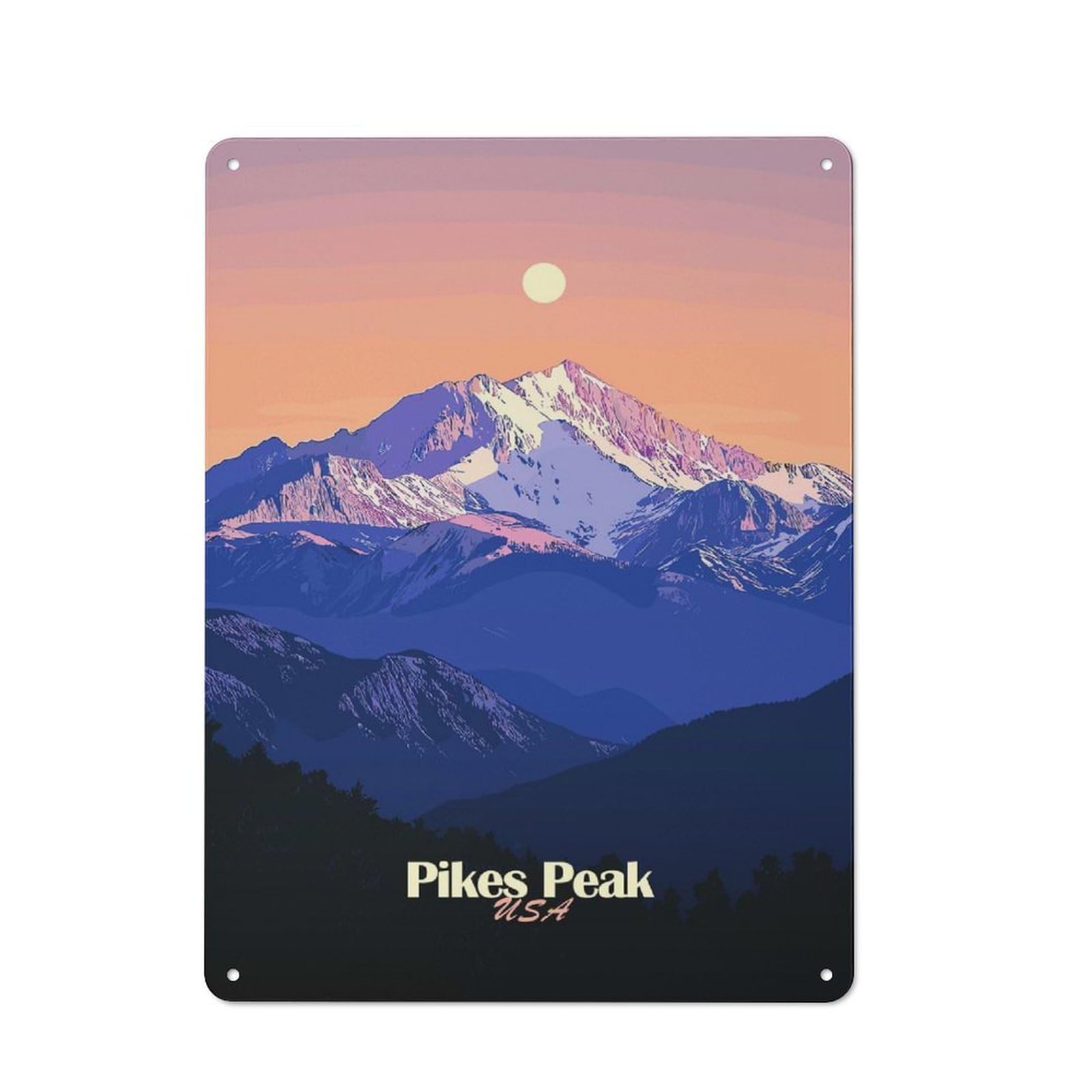 Junmoney Style Rustic Metal Sign 40X30cm Featuring Pikes Peak Mountain Sunset For Hallway Wall, A Decorative Gift For A Newly Furnished Hallway