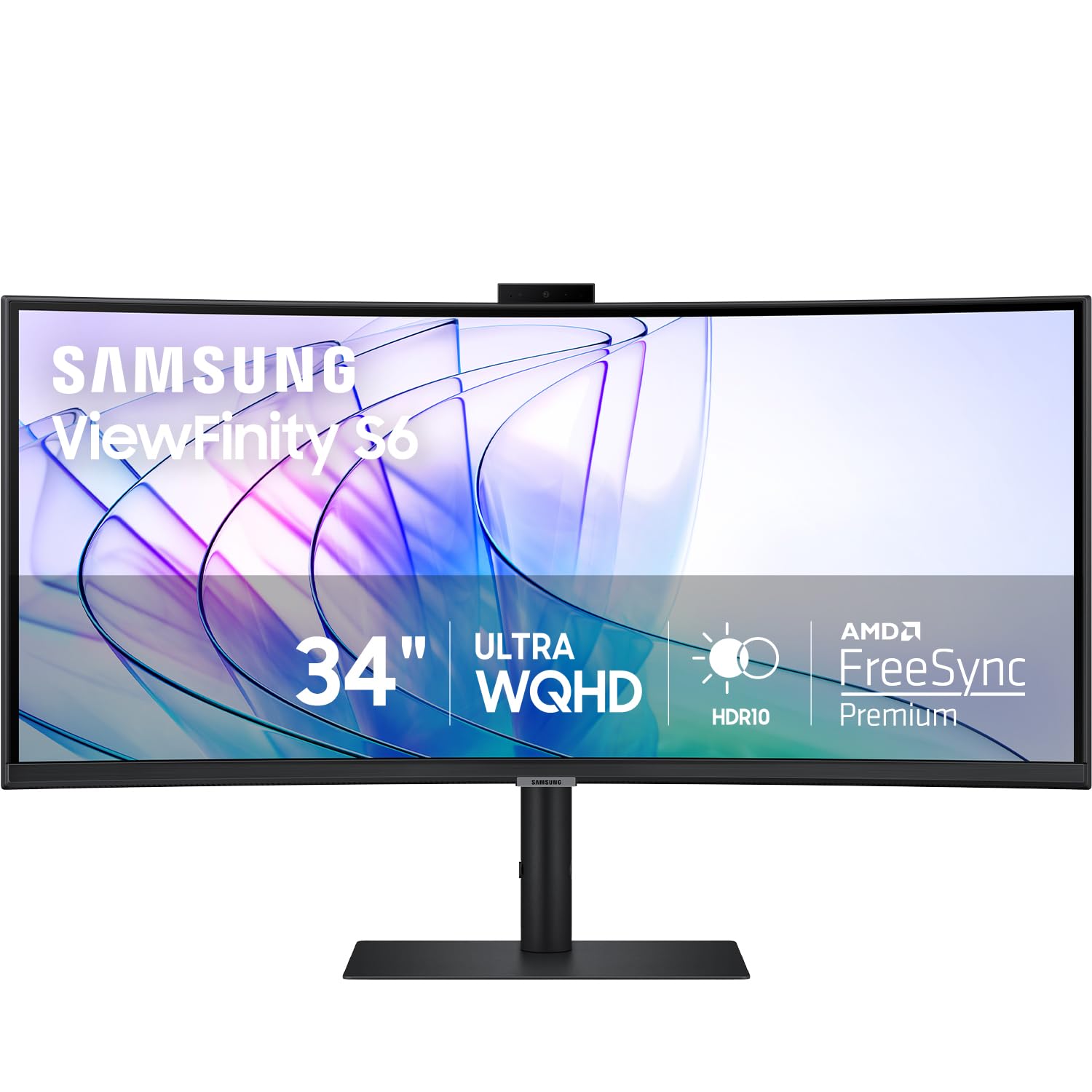 Samsung34-Inch ViewFinity S65VC Series Ultra-WQHD Curved Computer Monitor, 100Hz, AMD FreeSync, HDR10, USB-C, Built-in Speaker, Camera, KVM Switch, Eye Care, Eco-Packaging, LS34C650VANXGO, BlackENERGY STAR