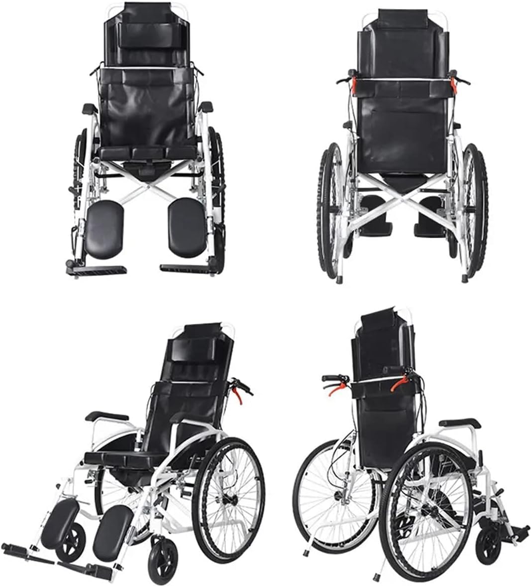 Silla de ruedas reclinable Silla de ruedas de transporte ligera Respaldo alto Reposacabezas extraíble Silla de ruedas de viaje reclinable Silla de ruedas plegable