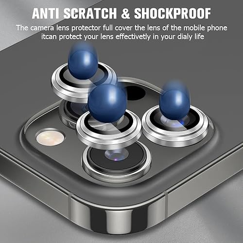 Miniatura 3 de OUYTEU Paquete de 2 protectores de lente de cámara (plateado) para iPhone 15 Pro y iPhone 15 Pro Max, cubierta de cámara de vidrio templado 9H,