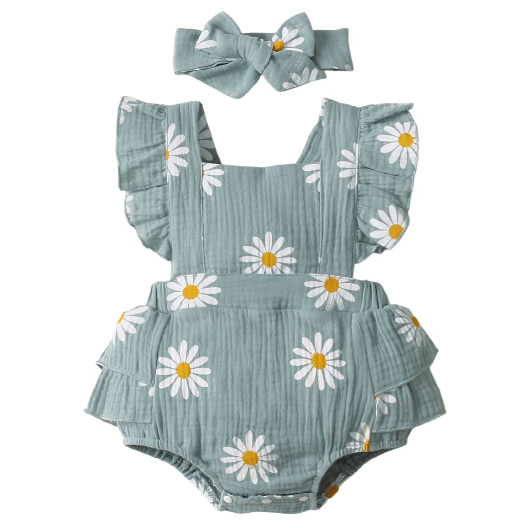 TMOYJPX Conjunto Ropa Bebe Niña Niño 0-3 meses Verano Agodón, Mono a Flores+Banda de Pelo para 0-18 Meses Recien Nacido