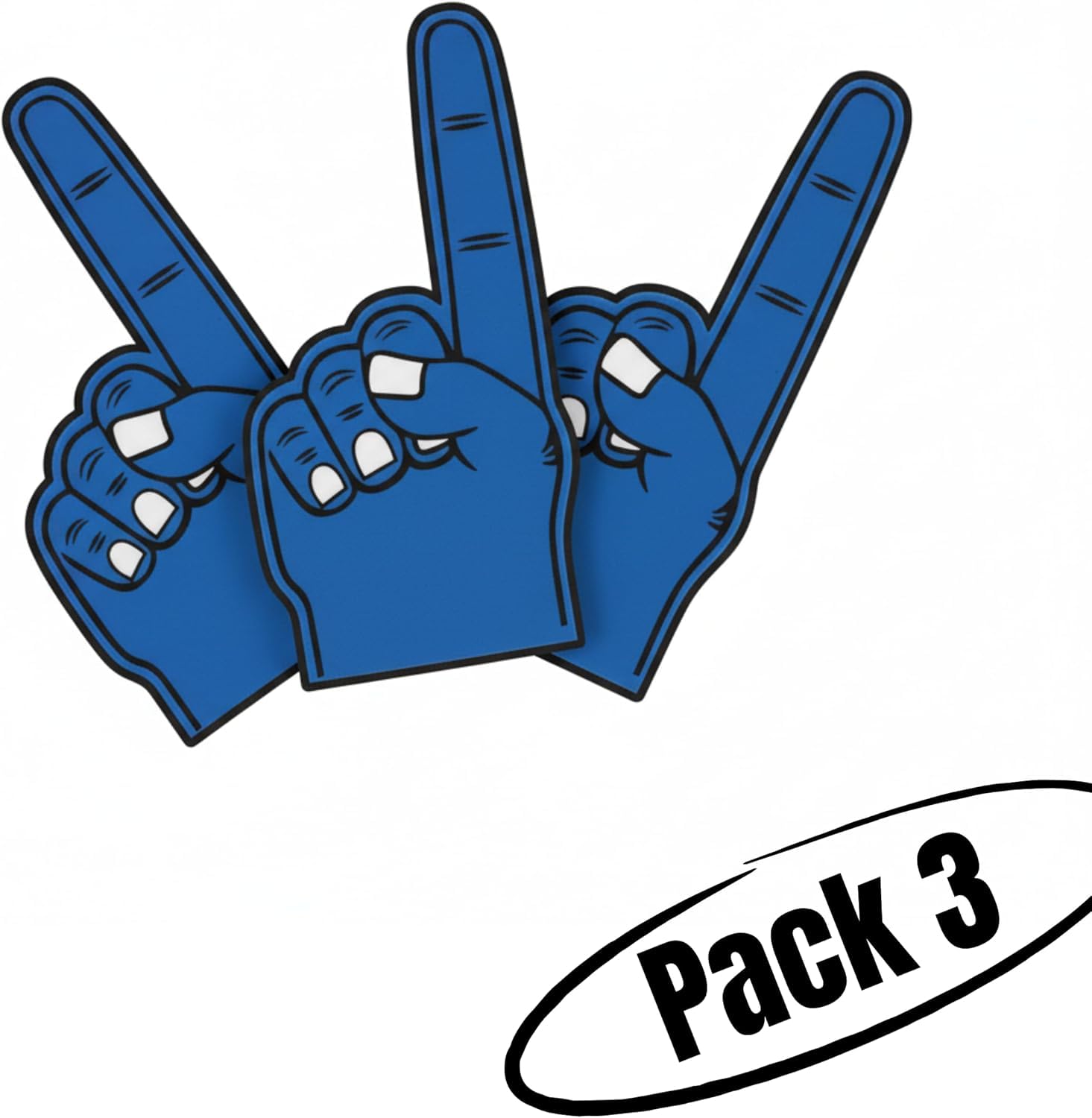 Pack Manos Gigantes de Goma EVA para Animación y Eventos. Dedos de Espuma Reutilizables y Personalizables Fiestas, Bodas, Fútbol y Eventos Deportivos (Azul-Negro x3)