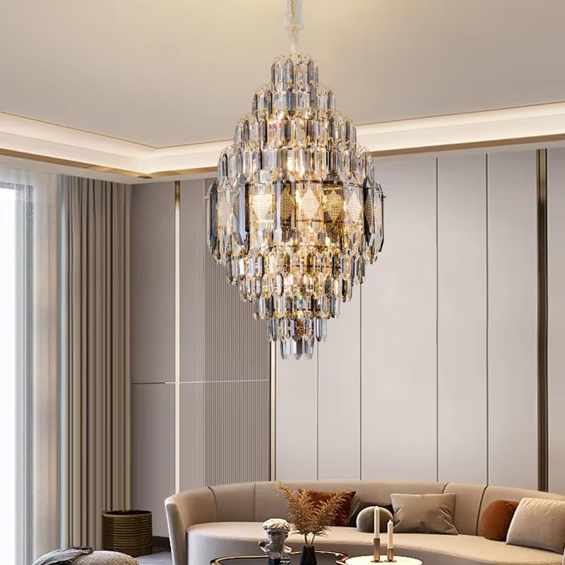 Suspension en cristal de luxe pour plafond cathédrale et grand salon de villa