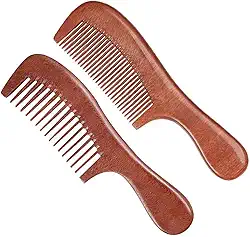 Conjunto de 2 pentes de cabelo de madeira para dentes largos e finos para mulheres, homens e crianças, pente antiestático para cabelos cacheados finos, lisos, molhados e secos, pente de sândalo