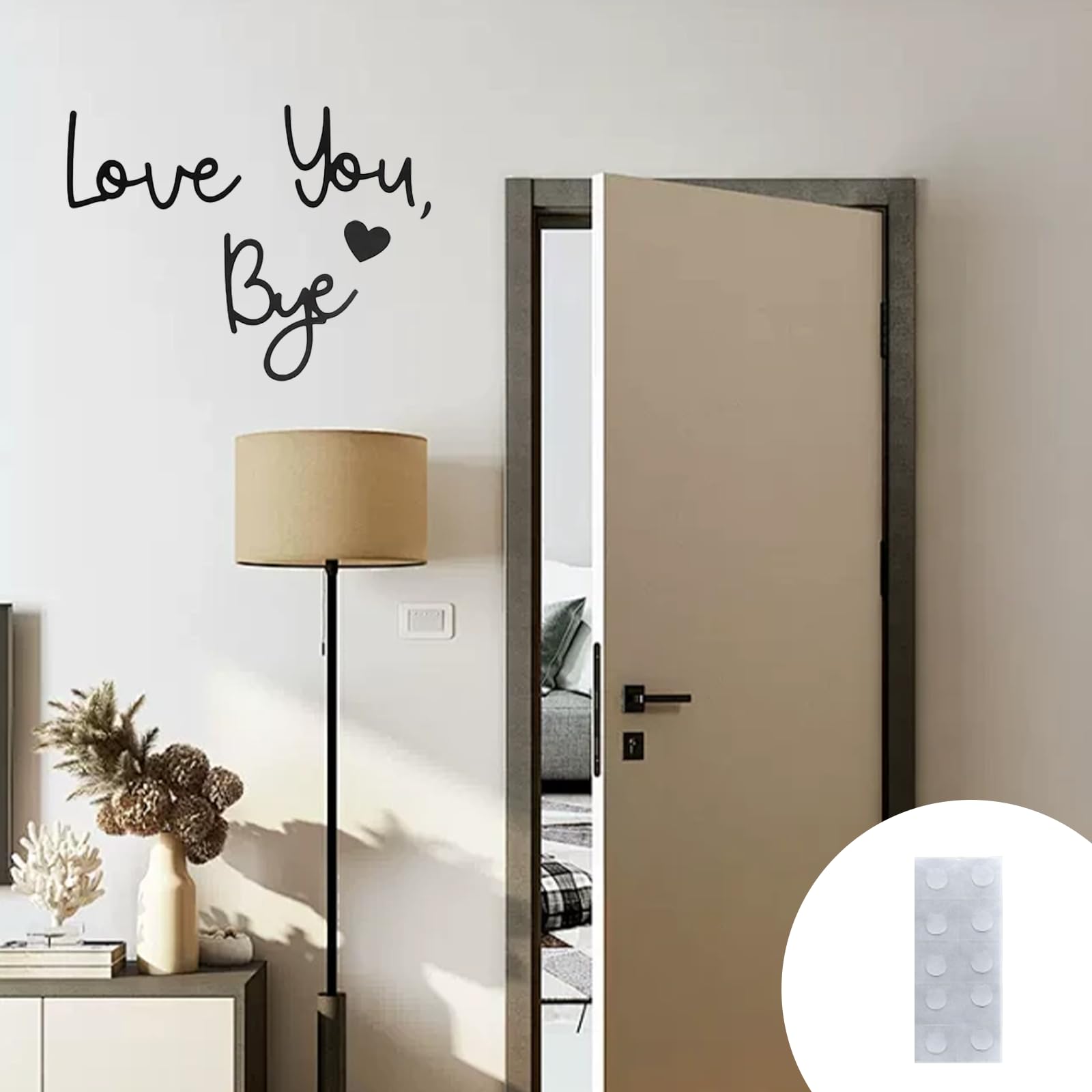 FunnAura Love You Bye Above Door Sign, Black Wooden Love You Bye Hallway Decor with Glue Stickers