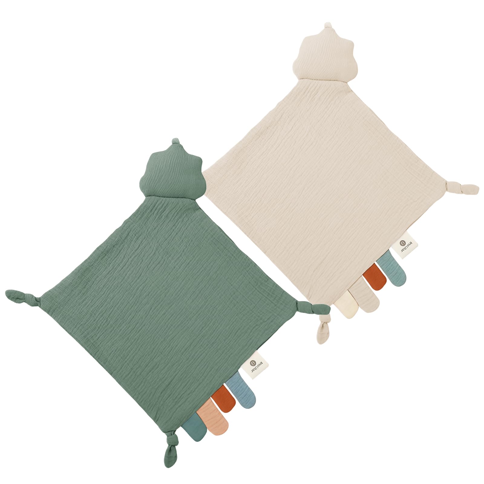 insular Muslin Baby Lovey Security Blanket Soothing Towel (Green Cloud&amp;Khaki Cloud)