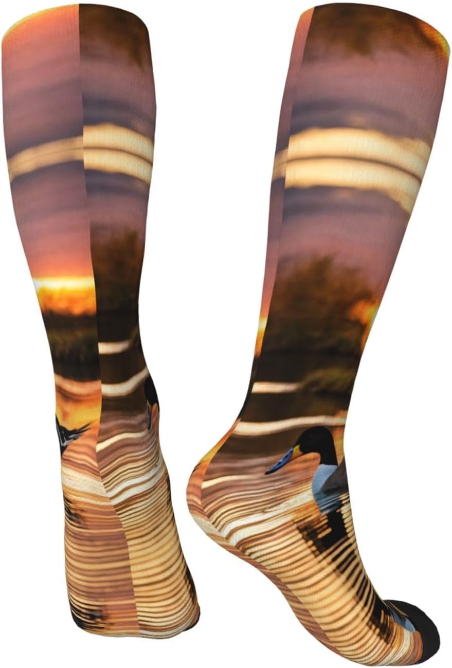 Loon Nature Bird Print Breathable Crew Neck Athletic High Socks,Suitable For Sports,Running,And Travel.