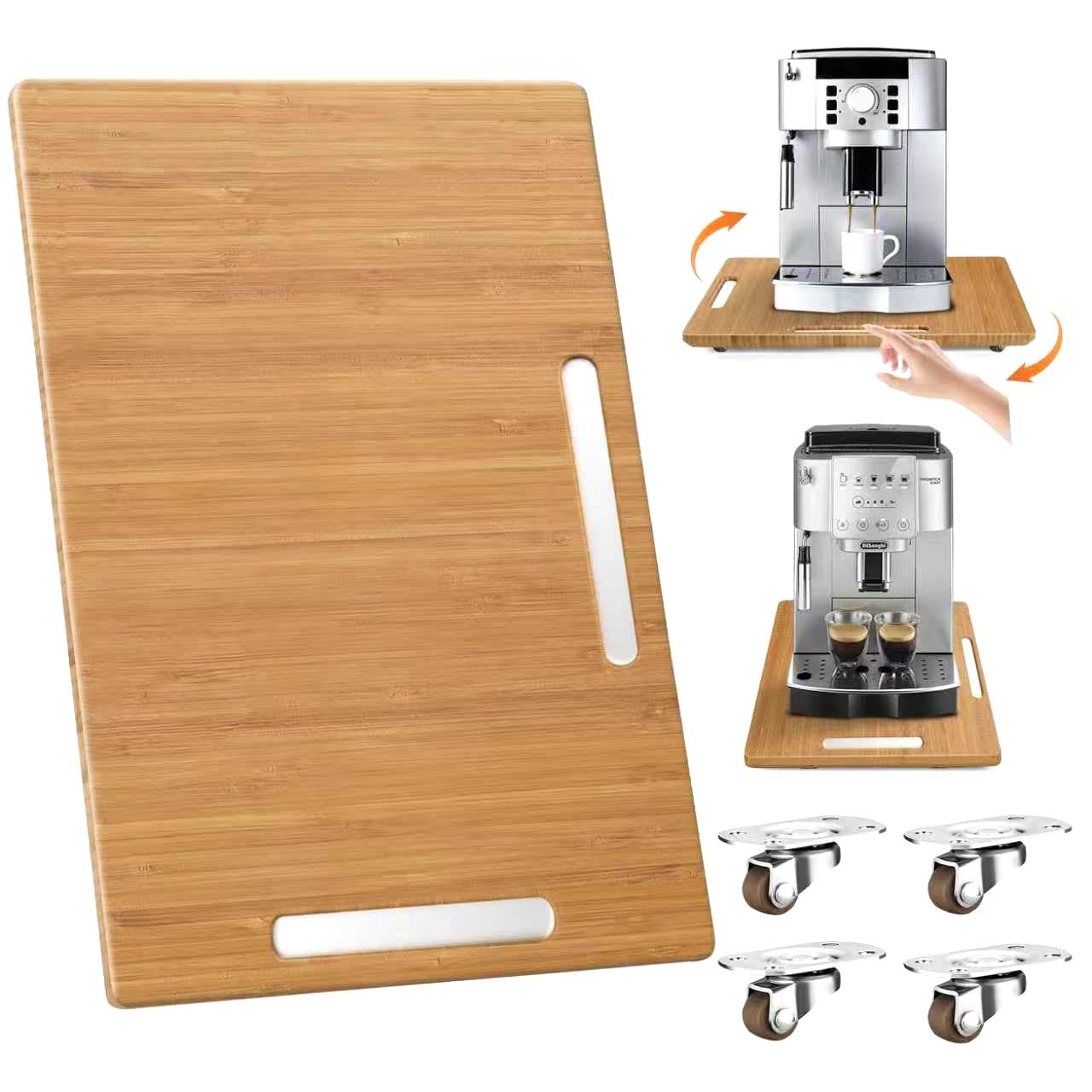 Photo 1 of Joy&Grace Appliance Slider for Kitchen Appliances 360° Rolling Sliding Tray for Coffee Maker Countertop, Bamboo Coffee Pot Slider Rolling Tray with Universal Rollers (Natural, Medium 14.5" x 10")