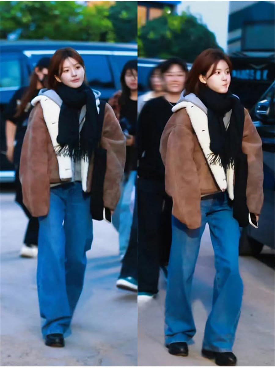 [YUANYUAN] CREAMアウター レーディス ショット ラペル トップス 裏ボア ルーズフィット スウェット 体型カバー 着