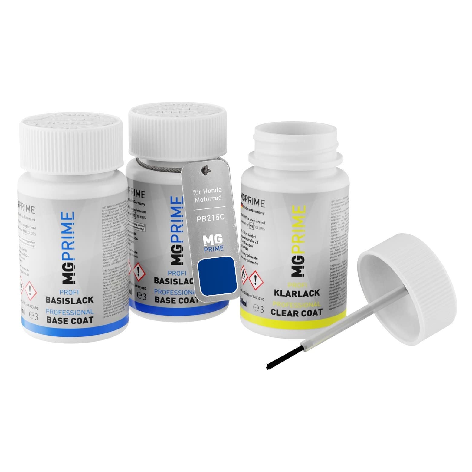 MG PRIME Vernice per moto Kit stilo di ritocco per Honda Motorrad PB215C Candy Tahitian Blue Metallic Vernice di fondo vernice di base vernice trasparente ognuno 50ml