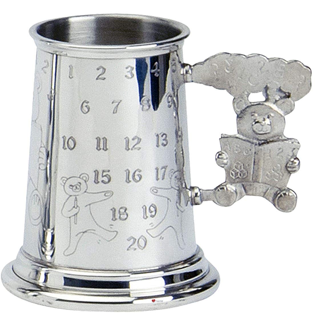 I LUV LTD Childrens Tankard Christening Gift Alphabet and Numbers Teddy Bear Handle