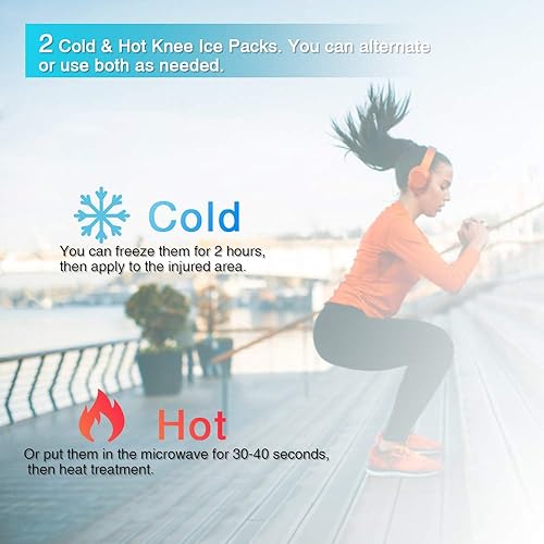Miniatura 4 de MR.ICE Paquete de 2 paquetes de hielo de rodilla para lesiones  Paquete de hielo reutilizable con cuentas de gel con correa elástica ajustable