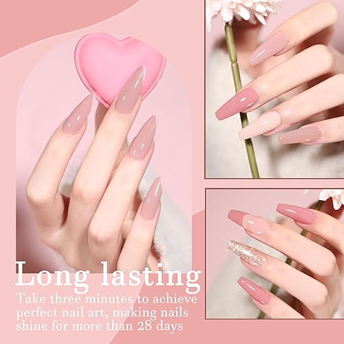 Miniatura 4 de Juego de esmaltes de uñas de gel nude, 10 colores neutros, color nude, rosa, tono de piel, con purpurina, kit de iniciación de esmalte de uñas en