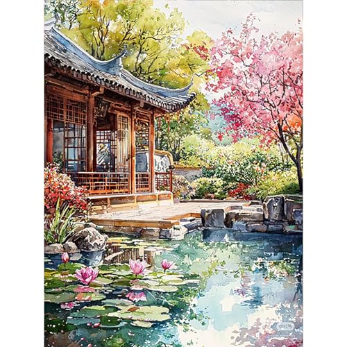 Image of RICUVED Landscape Diamond Painting, 5D Flowers Diamond Art Painting Kits for Adults Round Full Drill Diamond Painting Picture Crystal Art Kits for Home Decor 30x40cm