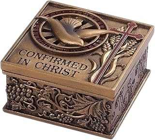 Confirmed In Christ Dove Bronze Tone 2.75 x 2.75 Resin Stone Memory Trinket Box