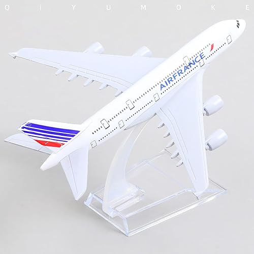 Miniatura 5 de QIYUMOKE Airbus A380 France 1400 Modelo de avión de metal fundido a presión con soporte Sky Jumbo Airliner Modelo Avión Pantalla de aleación Kit de