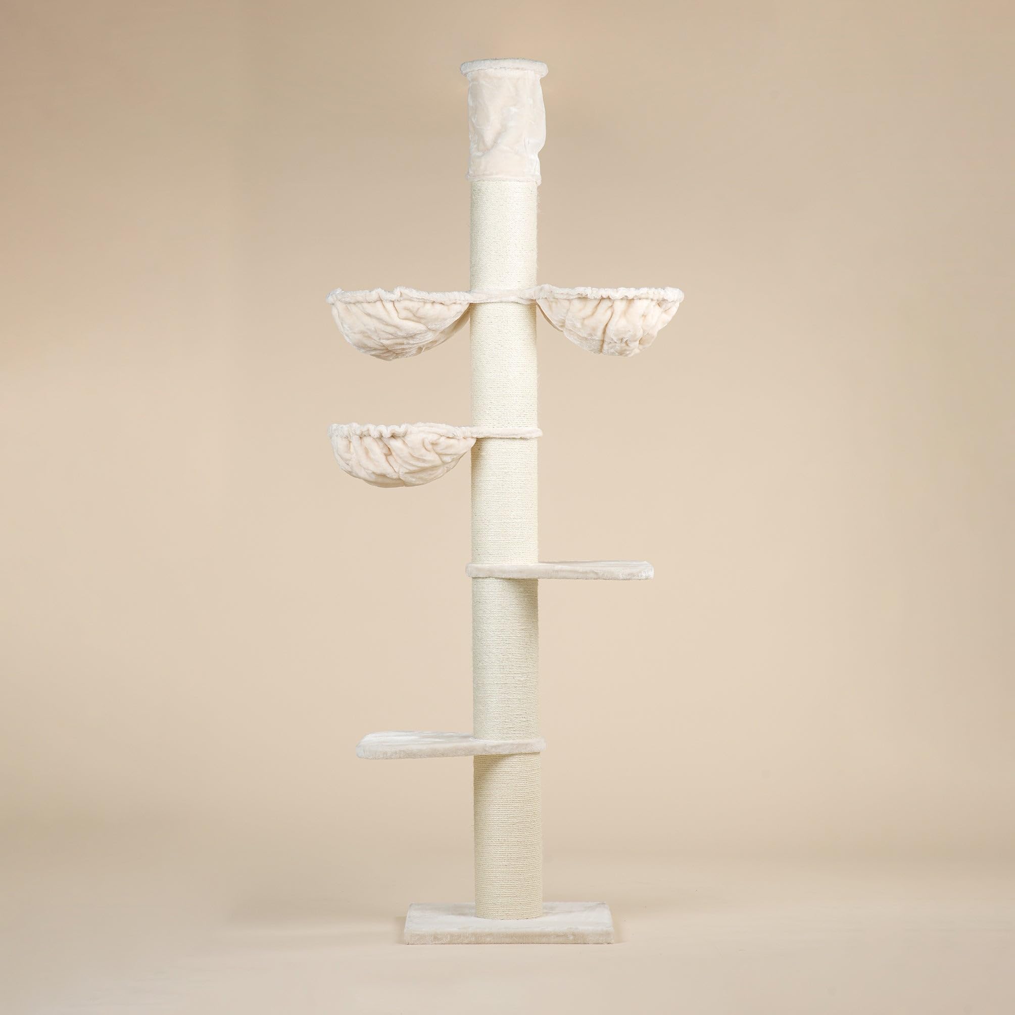 RHRQuality Krabpaal voor grote katten - Maine Coon Tower Plus – 235 tot 255 cm Hoog – Met Extra Dikke 20 cm Sisalpalen – Crème